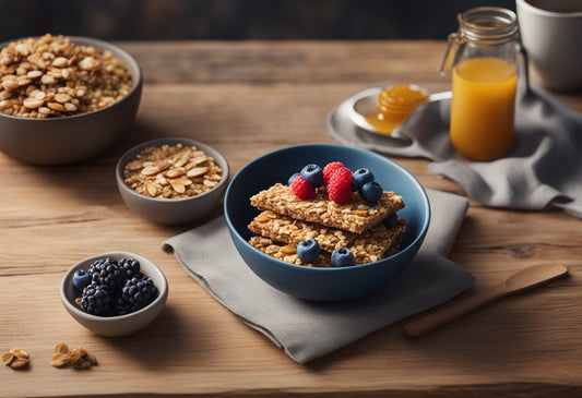 fruit and honey flapjacks in a bowl