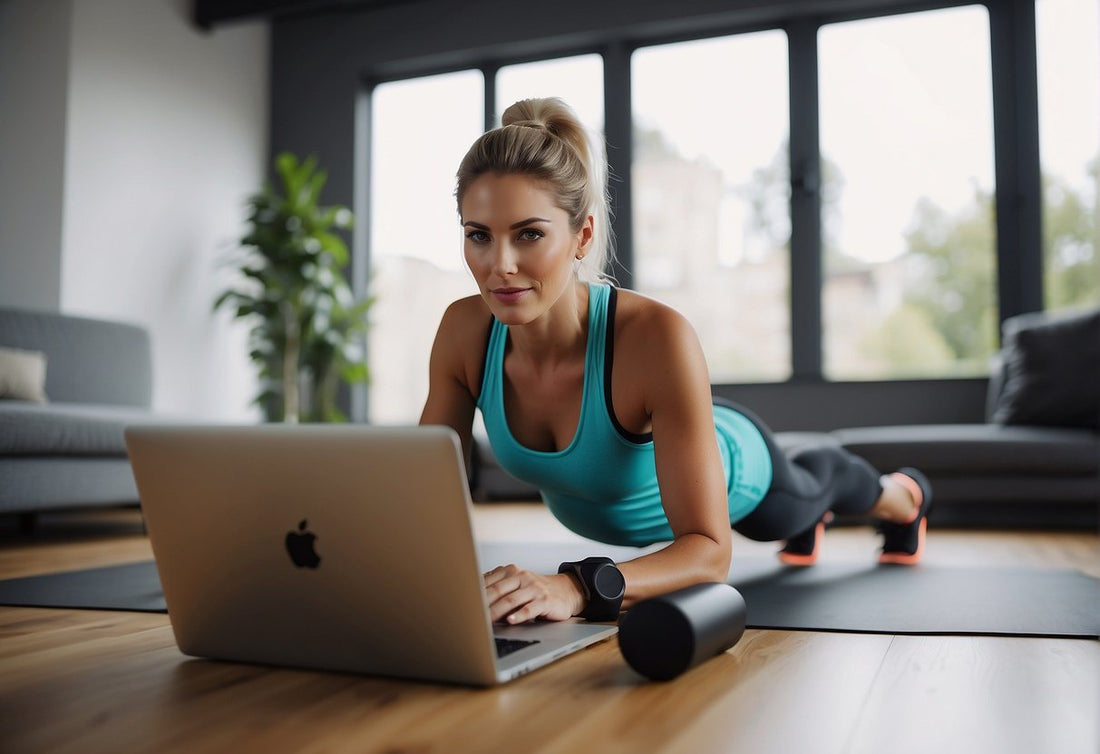 a woman training in an online coaching session from home