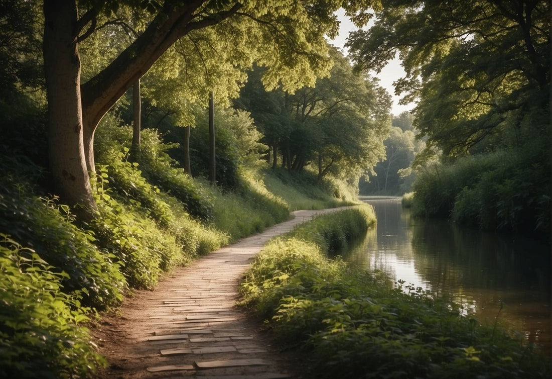 an outdoor running route in banbury with trees and a footpath by a lake