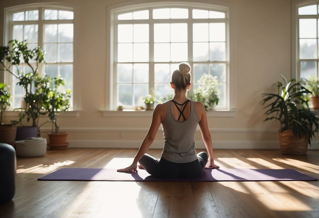 a woman stretching in a home gym