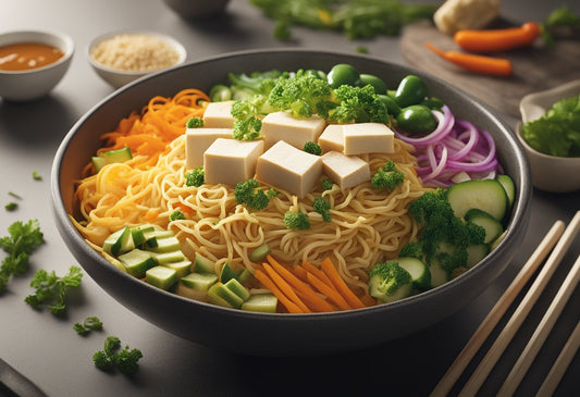 high protein tofu noodle bowl